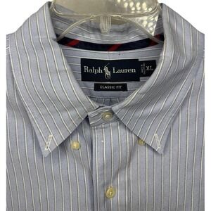 Ralph Lauren Classic Fit Oxford Dress Shirt Men XL Blue White Stripe Long Sleeve